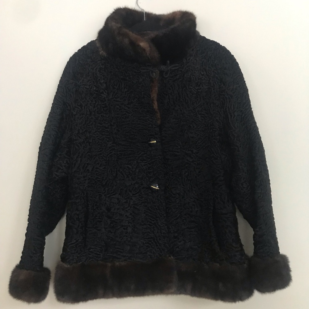 Vintage persian lamb swing coat with mink trim